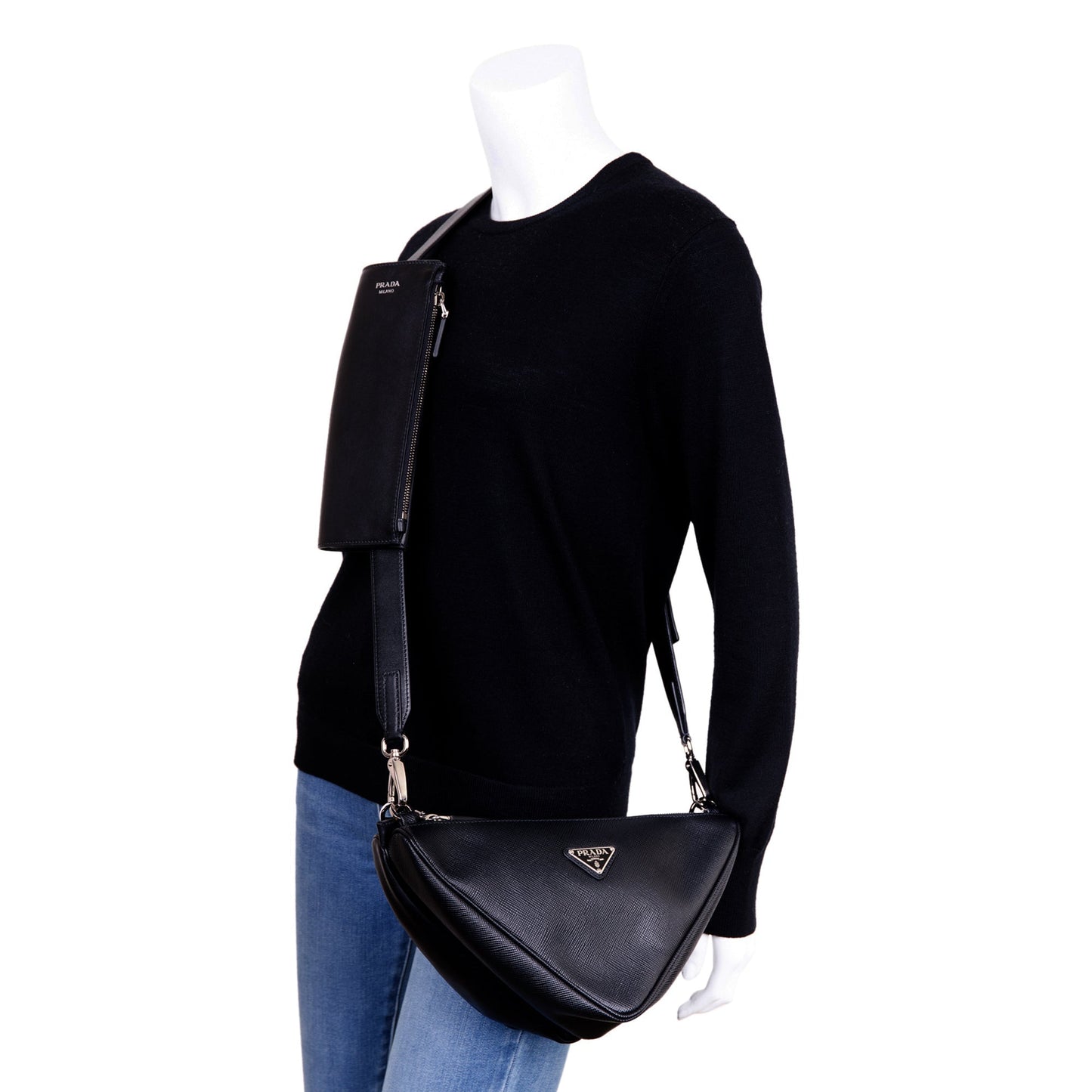 Prada Saffiano City Calf Triangle Double Messenger Bag