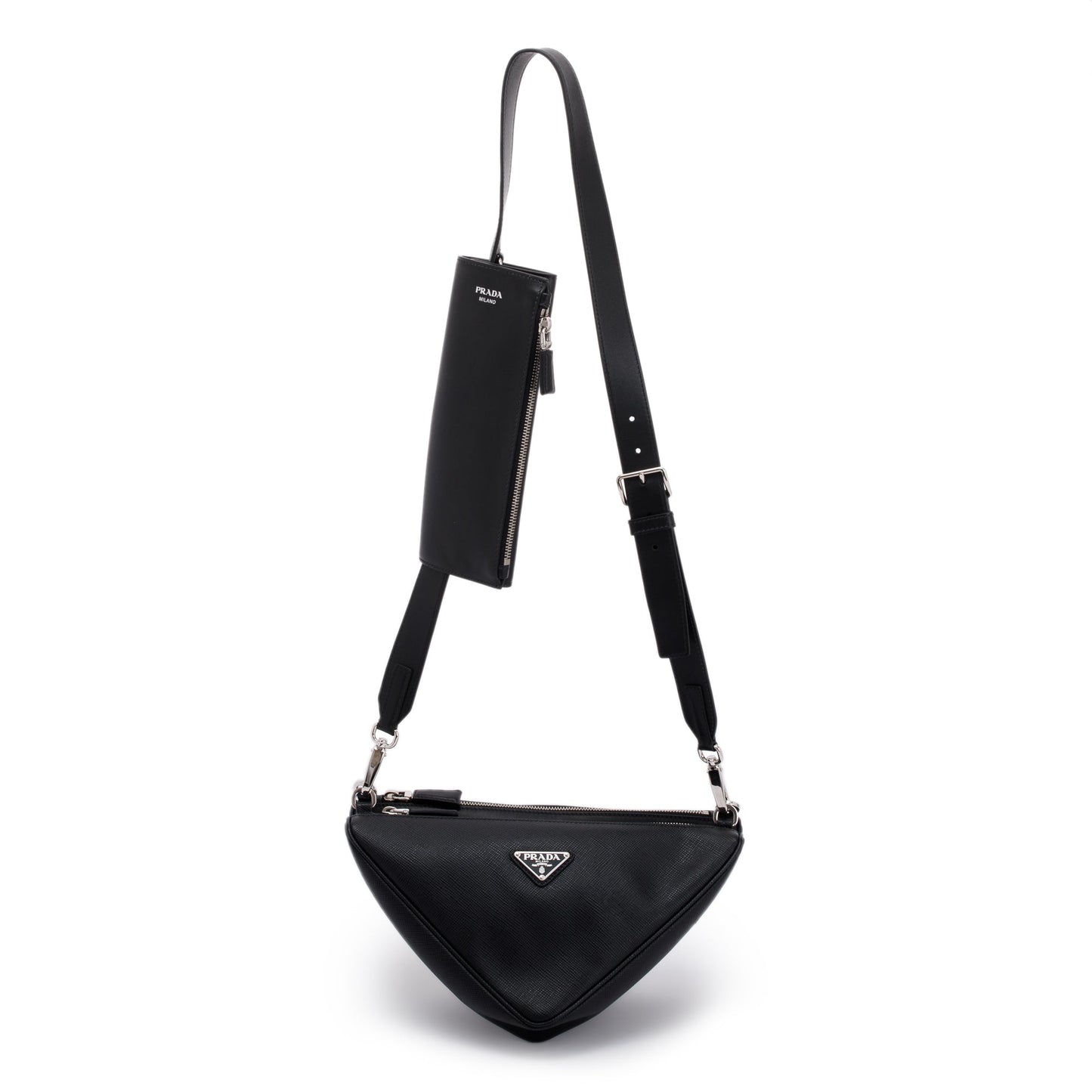 Prada Saffiano City Calf Triangle Double Messenger Bag