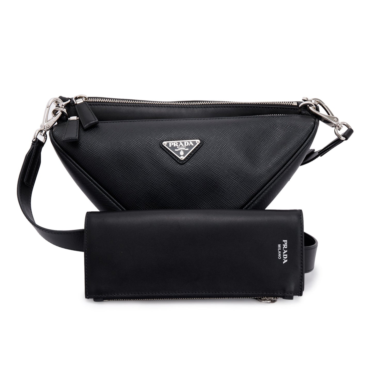 Prada Saffiano City Calf Triangle Double Messenger Bag