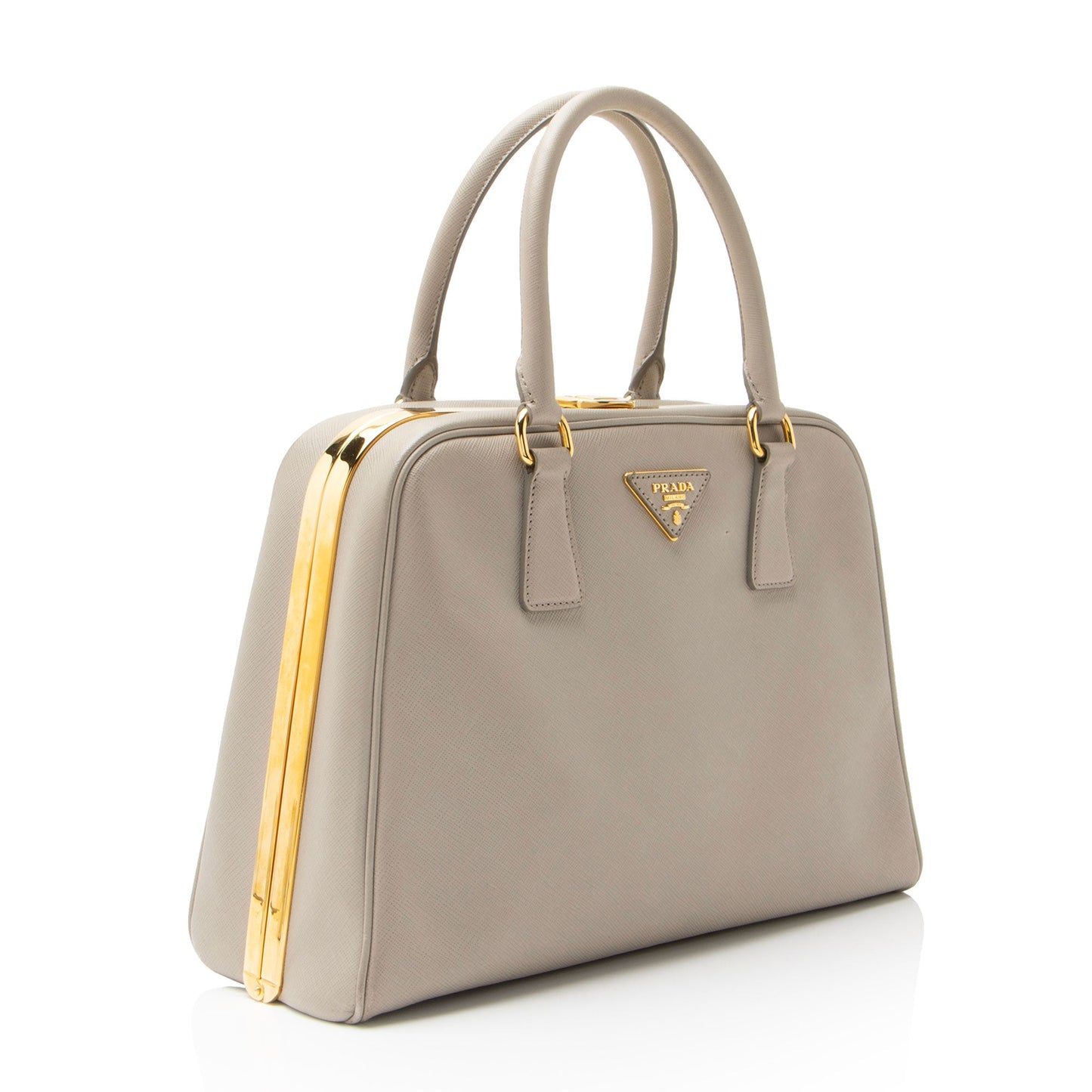 Prada Saffiano Framed Pyramid Satchel