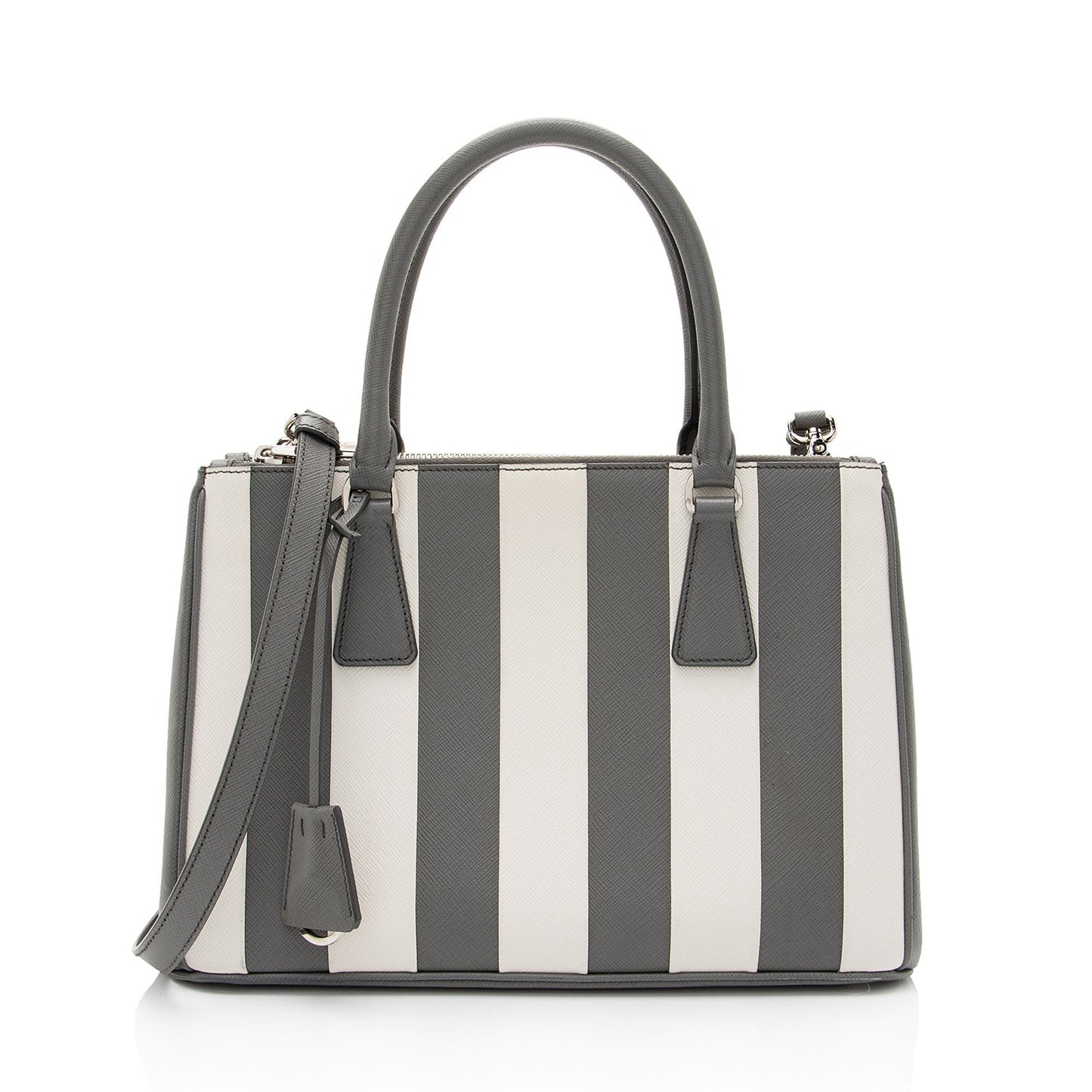 Prada Saffiano Lux Striped Double Zip Small Tote (SHF-Bg3TLJ)