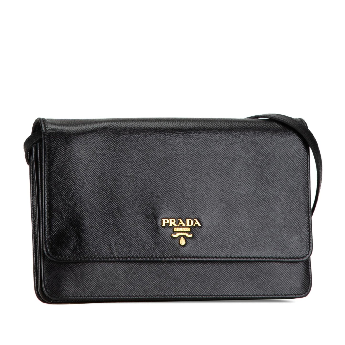 Prada Saffiano Metal Flap Wallet With Strap