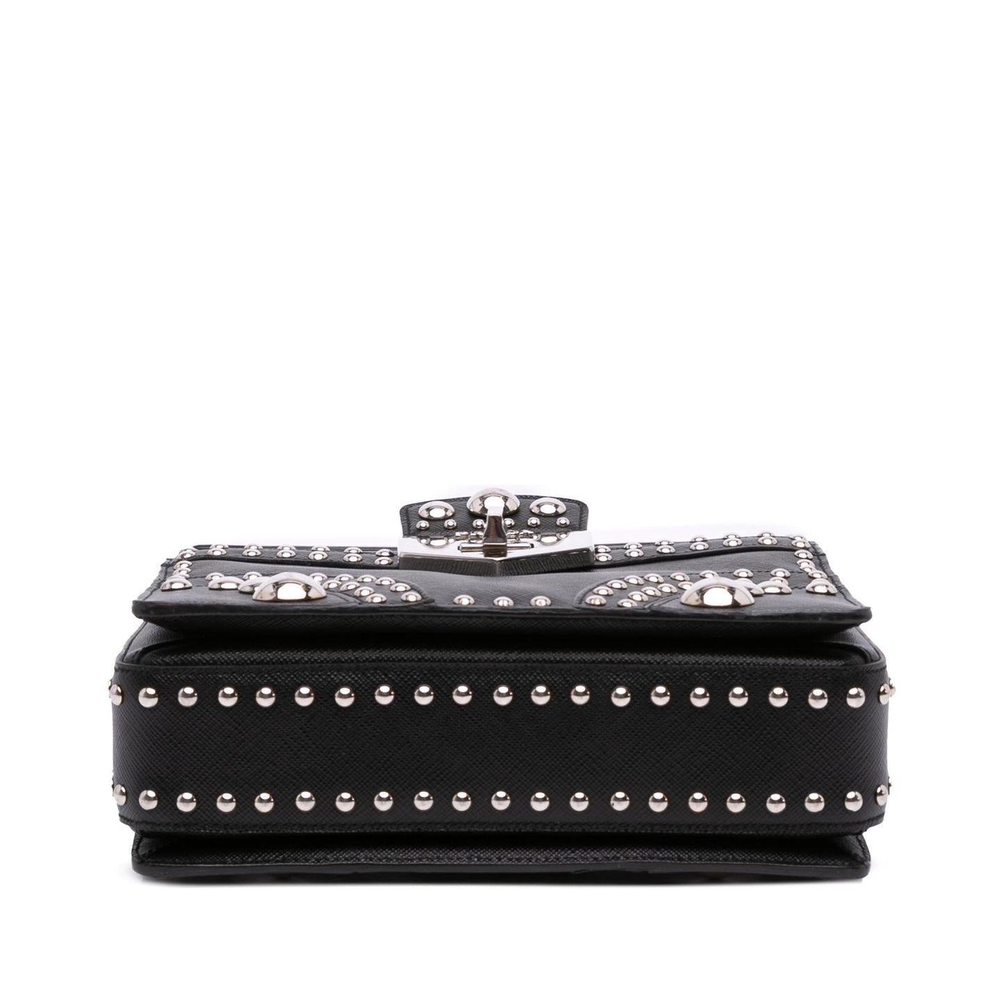 Prada Saffiano Studded Turn Lock Top Handle Bag