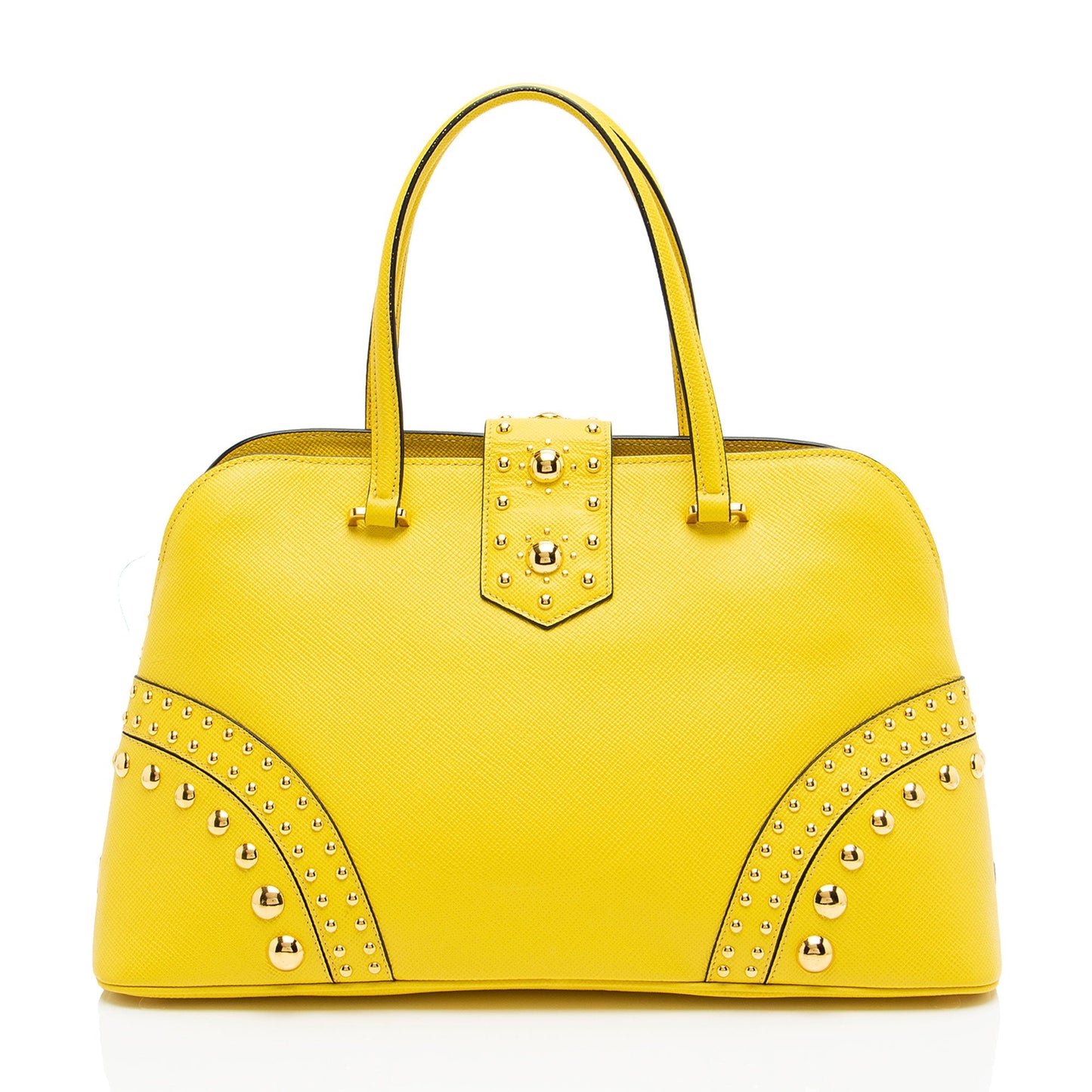Prada Saffiano Studded Turnlock Dome Satchel