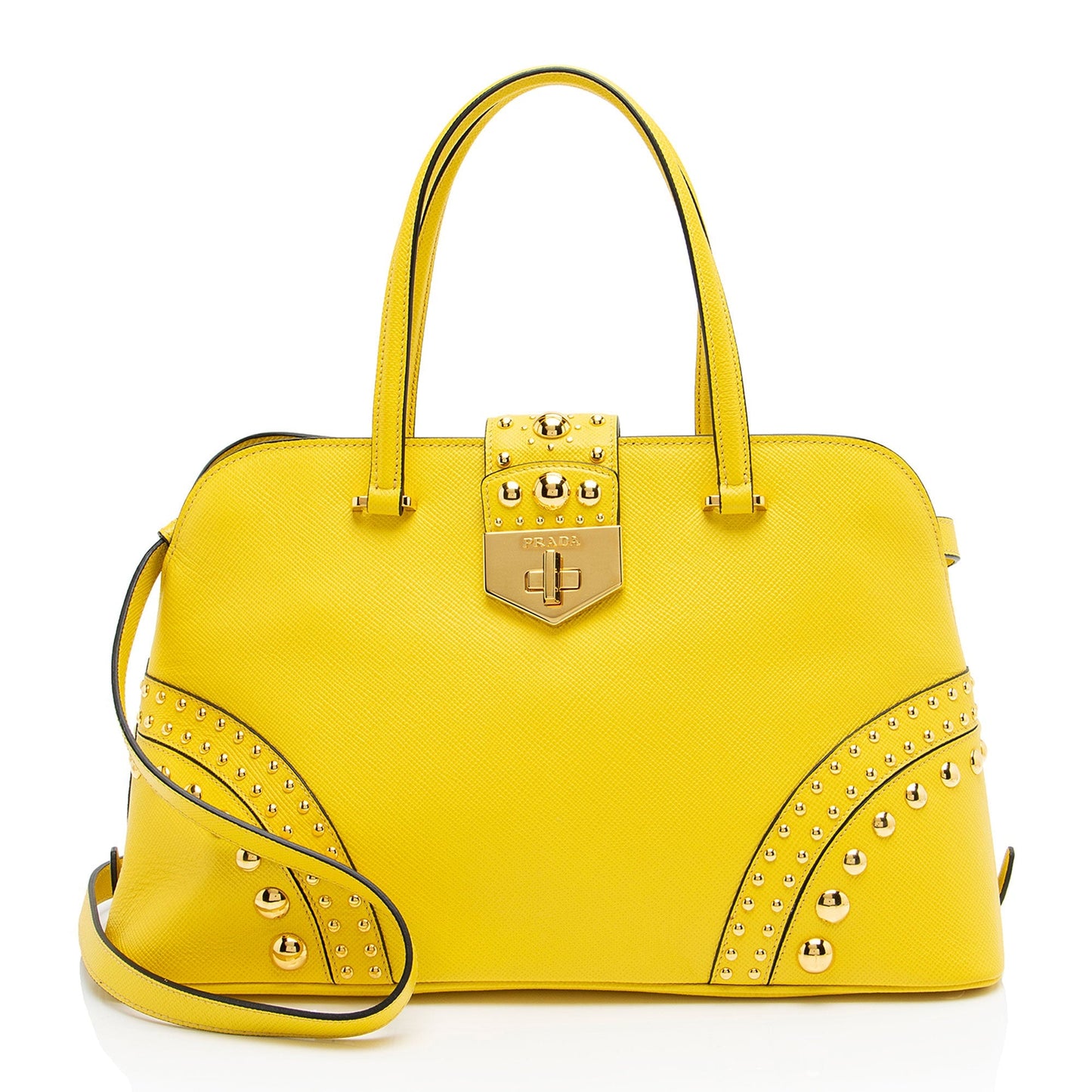Prada Saffiano Studded Turnlock Dome Satchel