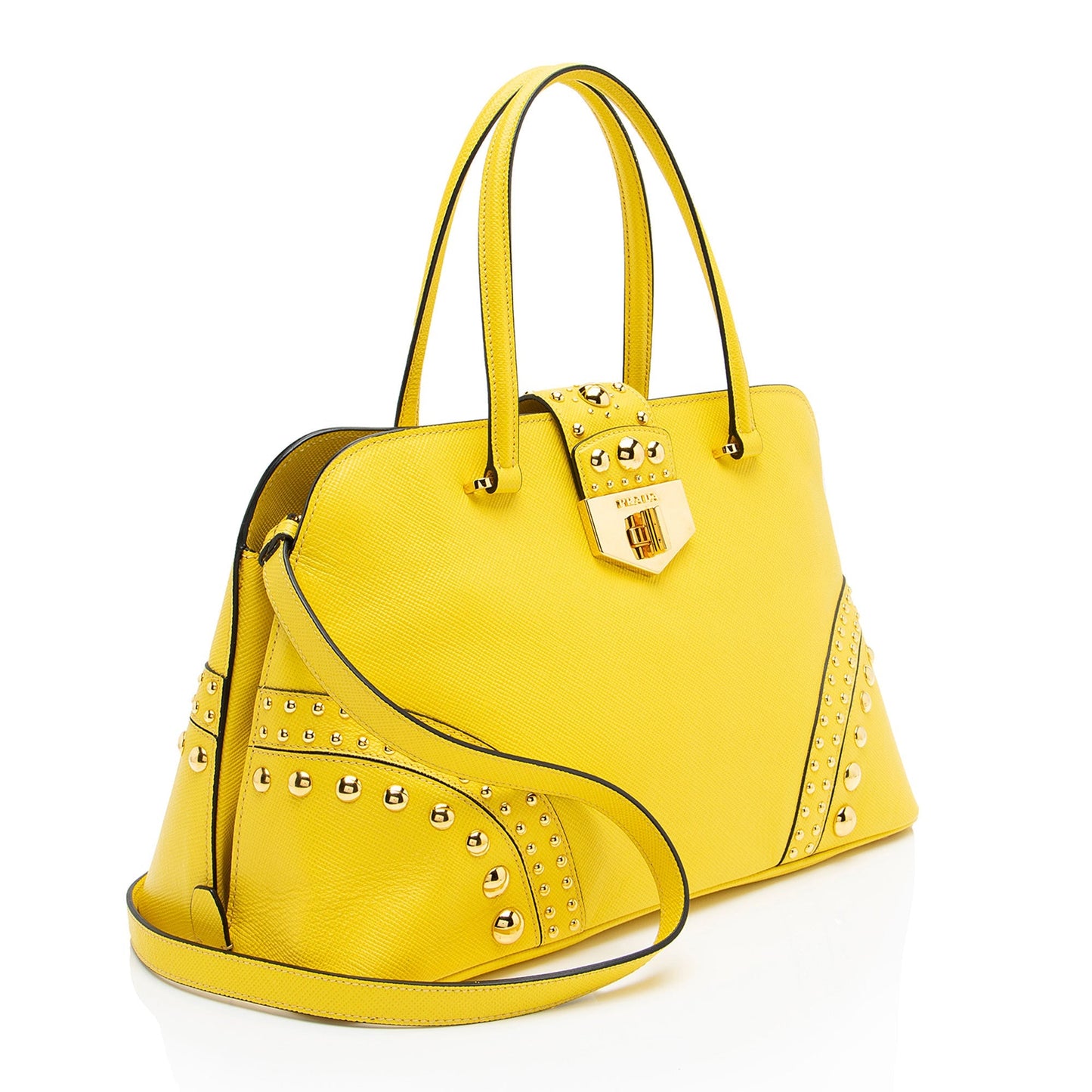Prada Saffiano Studded Turnlock Dome Satchel