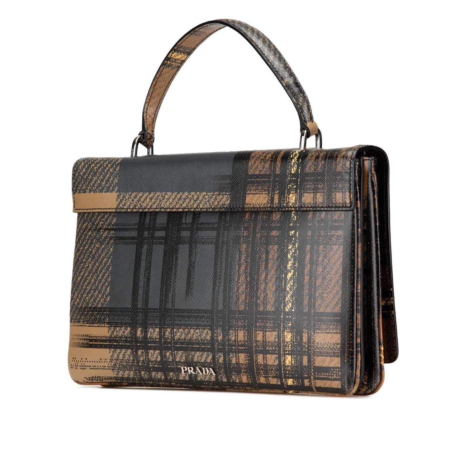 Prada Saffiano Tartan Print Top Handle Bag