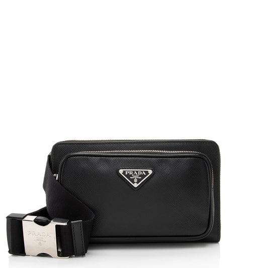 Prada Saffiano Travel Double Zip Sling Bag