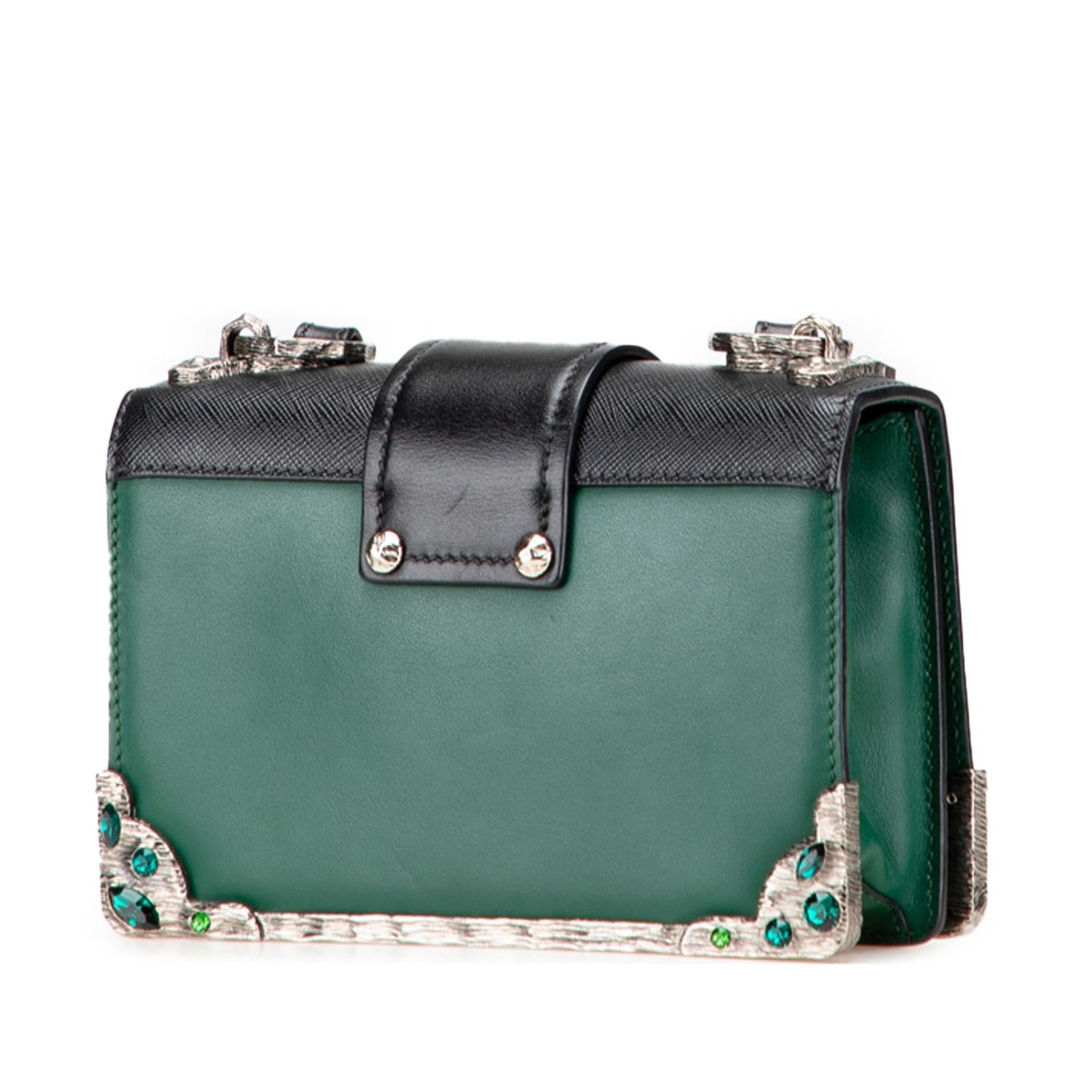 Prada Saffiano Trimmed City Calf Crystal Cahier Crossbody
