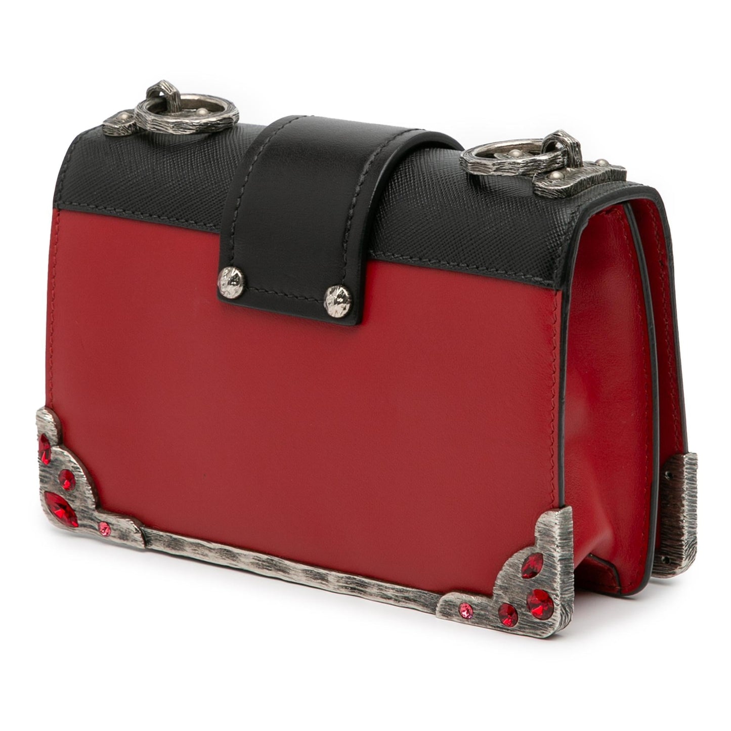Prada Saffiano Trimmed City Calf Crystal Cahier Crossbody