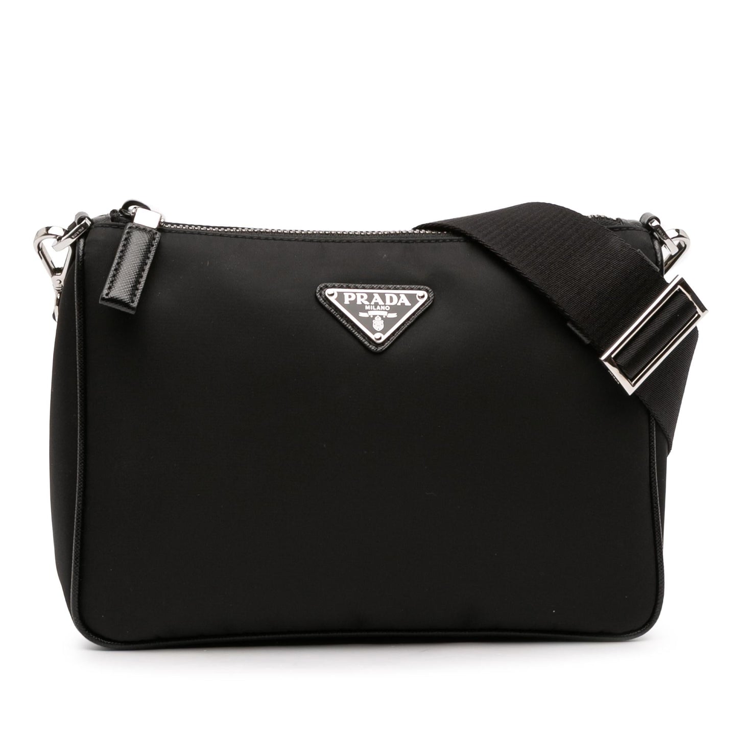 Prada Saffiano Trimmed Re Nylon Zip Top Crossbody