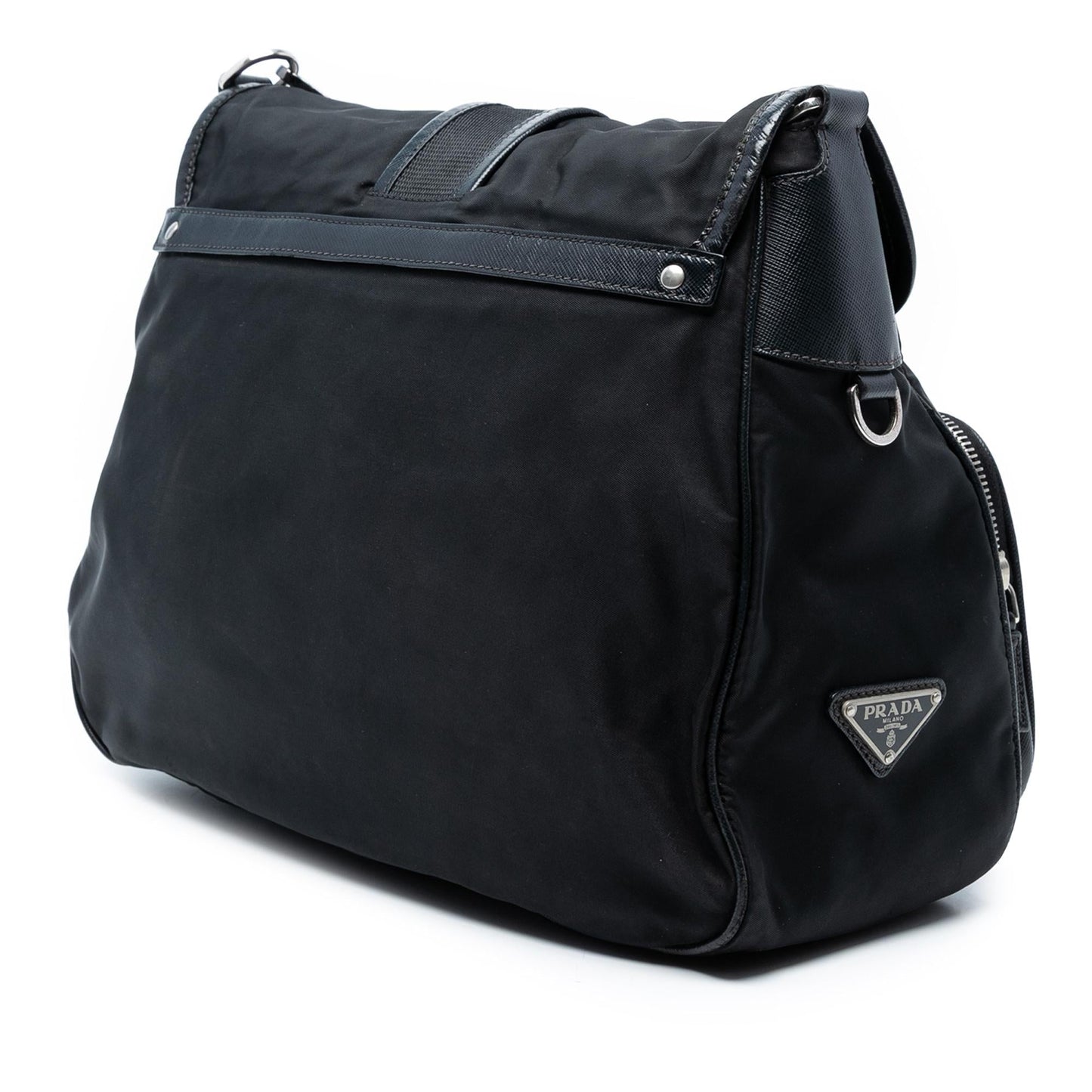 Prada Saffiano Trimmed Tessuto Buckle Messenger Bag