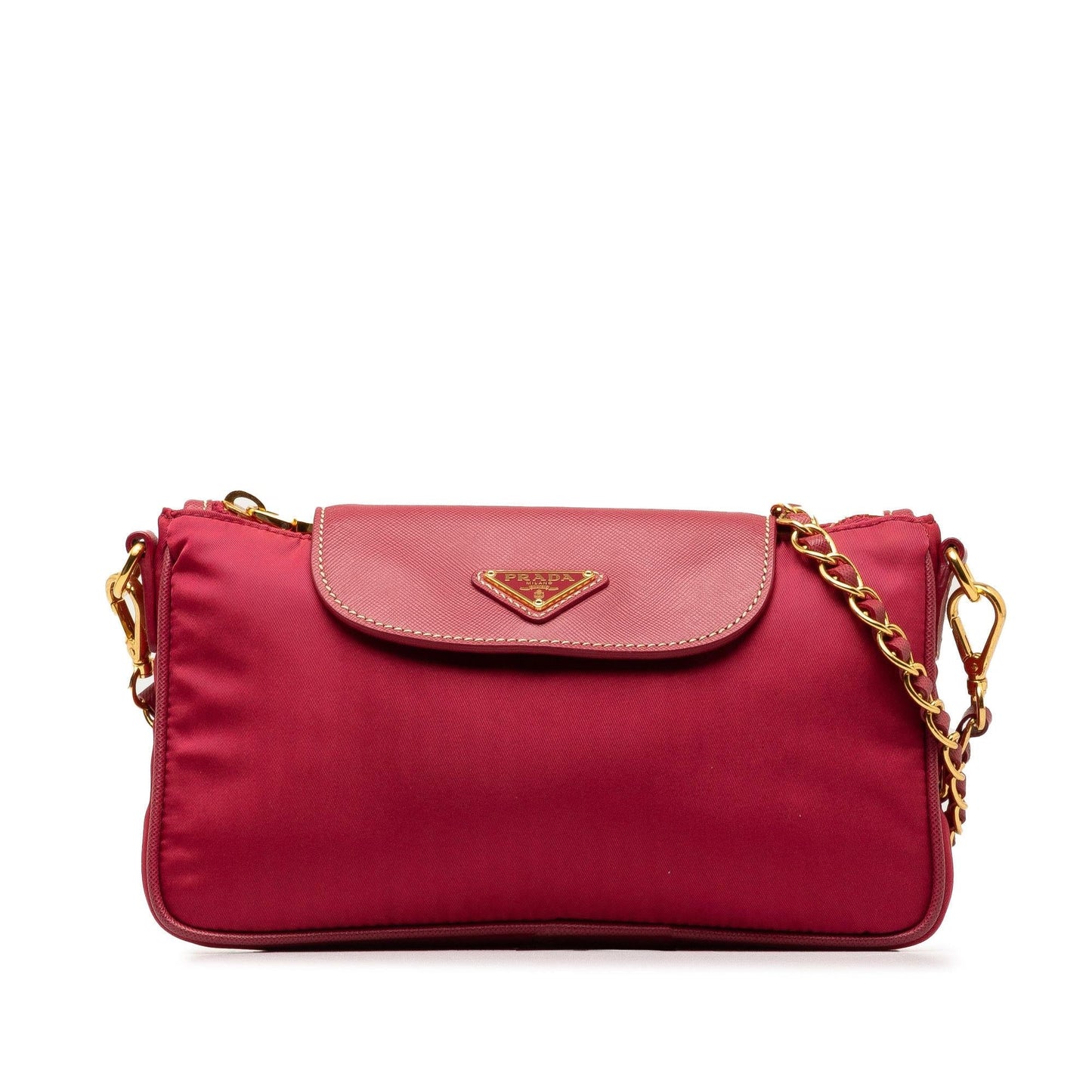 Prada Saffiano Trimmed Tessuto Chain Crossbody (SHG-oe69mh)