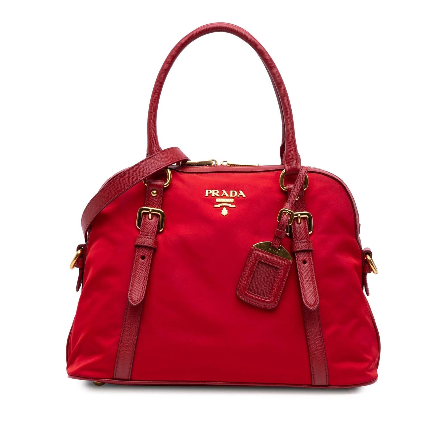 Prada Saffiano Trimmed Tessuto Dome Satchel