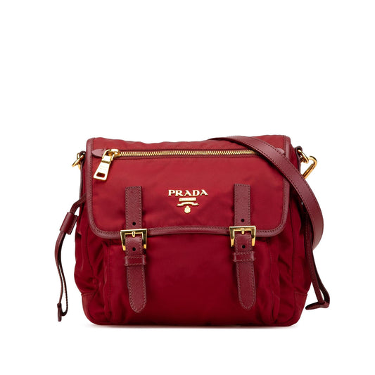 Prada Saffiano Trimmed Tessuto Zip Double Buckle Messenger Bag