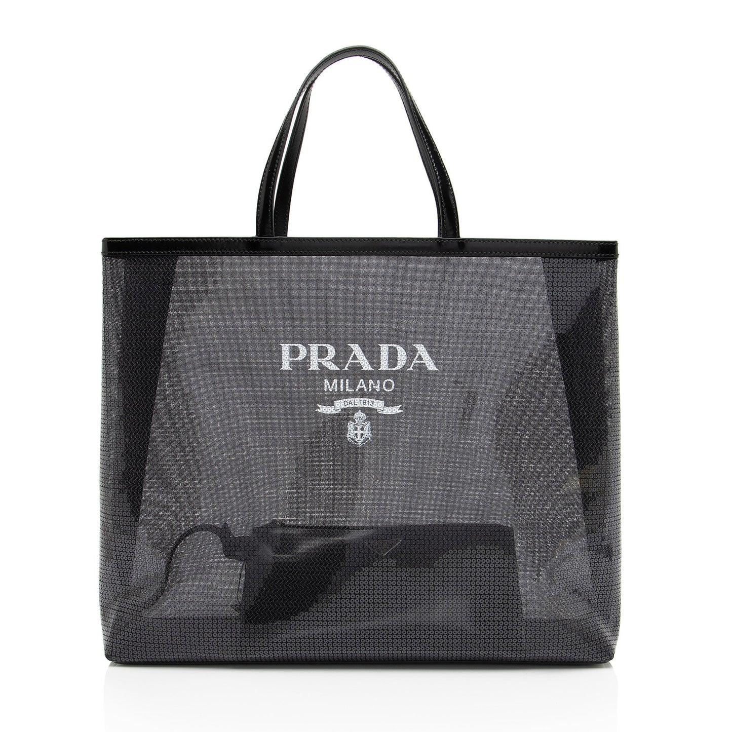 Prada Sequin Mesh Logo Large Tote