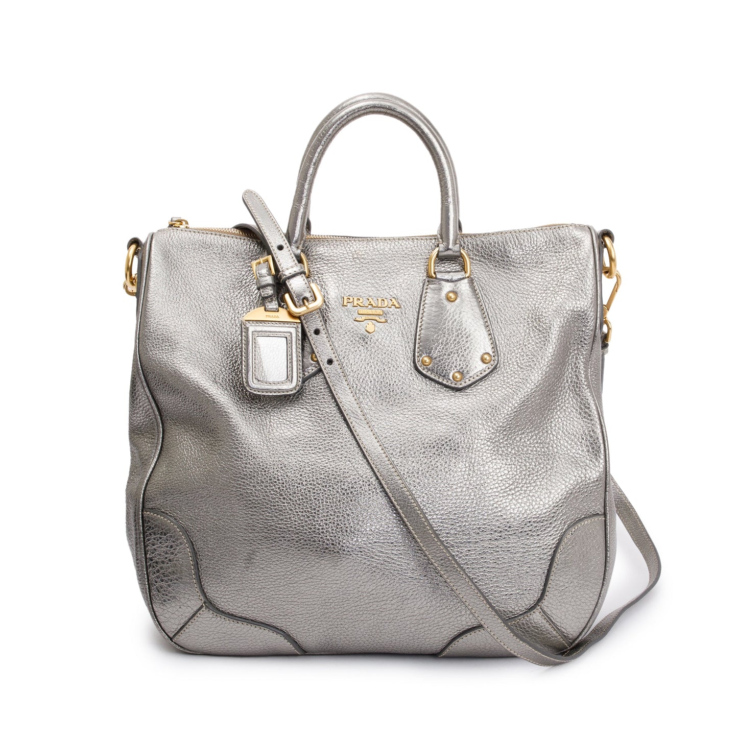 Prada Silver Vitello Daino Leather Tote