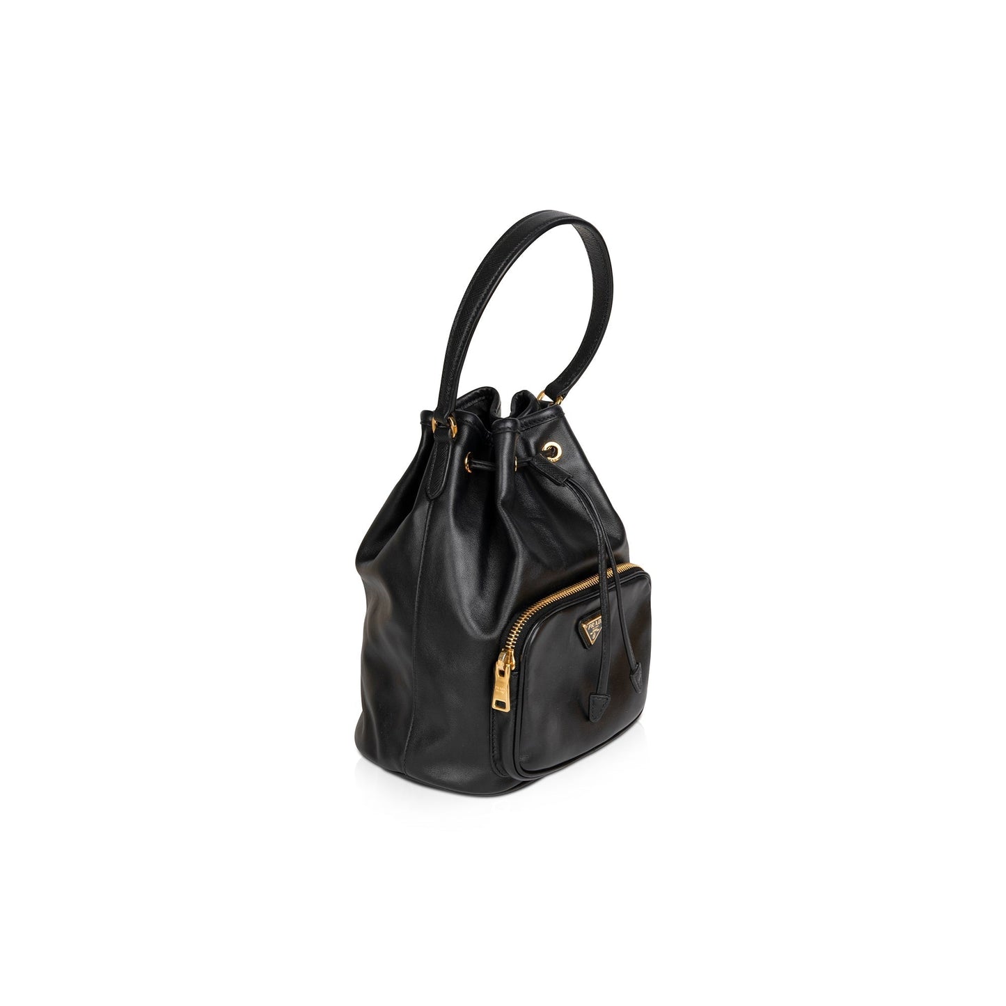 Prada Small Leather Drawstring Bucket Bag