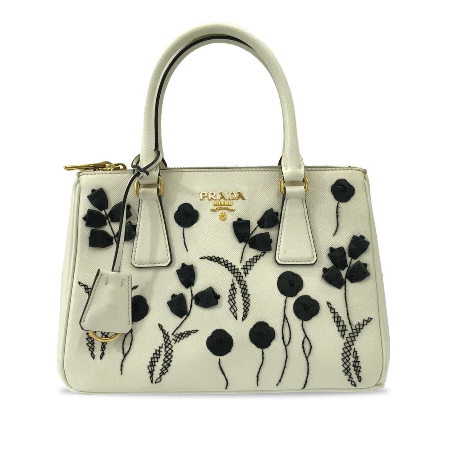 Prada Small Saffiano Galleria Floral Double Zip (SHG-d58tOr)