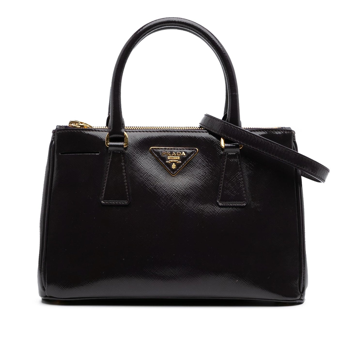 Prada Small Saffiano Vernice Galleria Double Zip Satchel