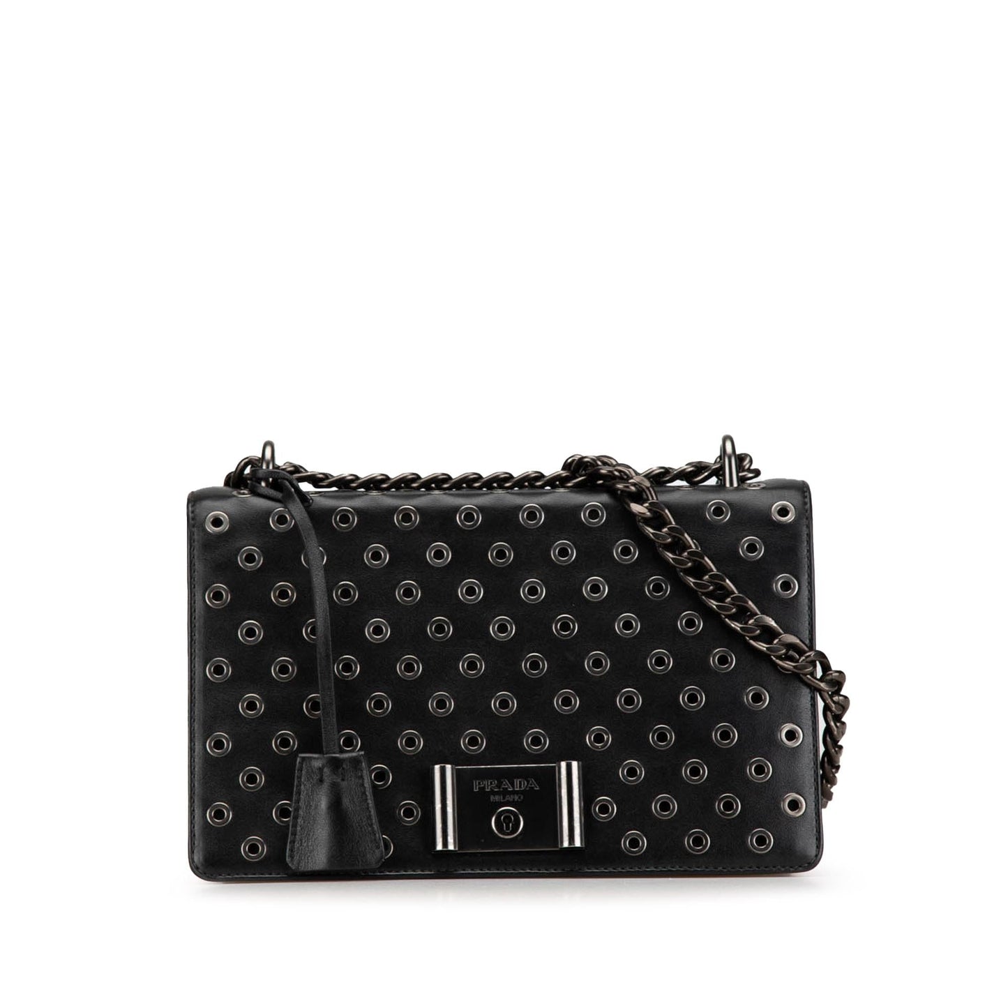 Prada Soft Calf Grommet Lock Flap Chain Shoulder Bag