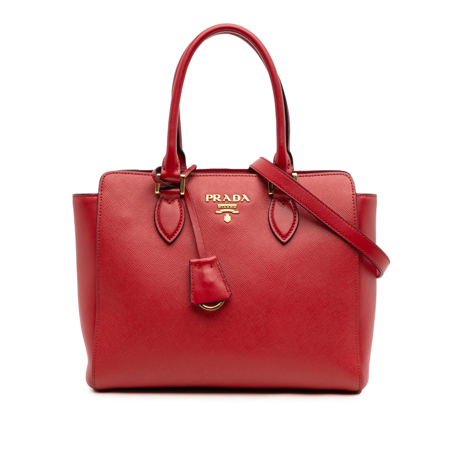 Prada Soft Calf Trimmed Saffiano Lux Open Convertible Tote