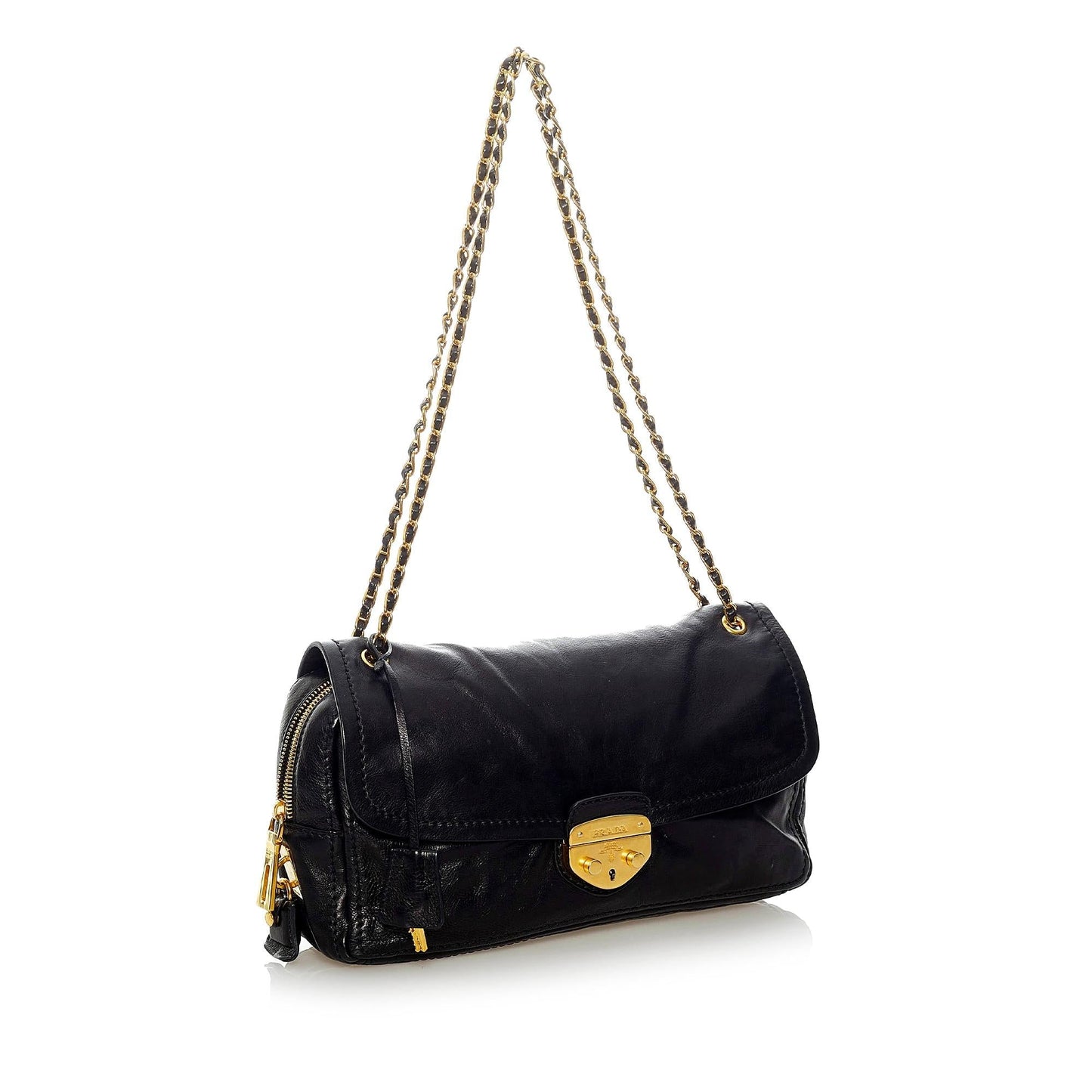 Prada Sound Lock Leather Chain Shoulder Bag (SHG-33005)
