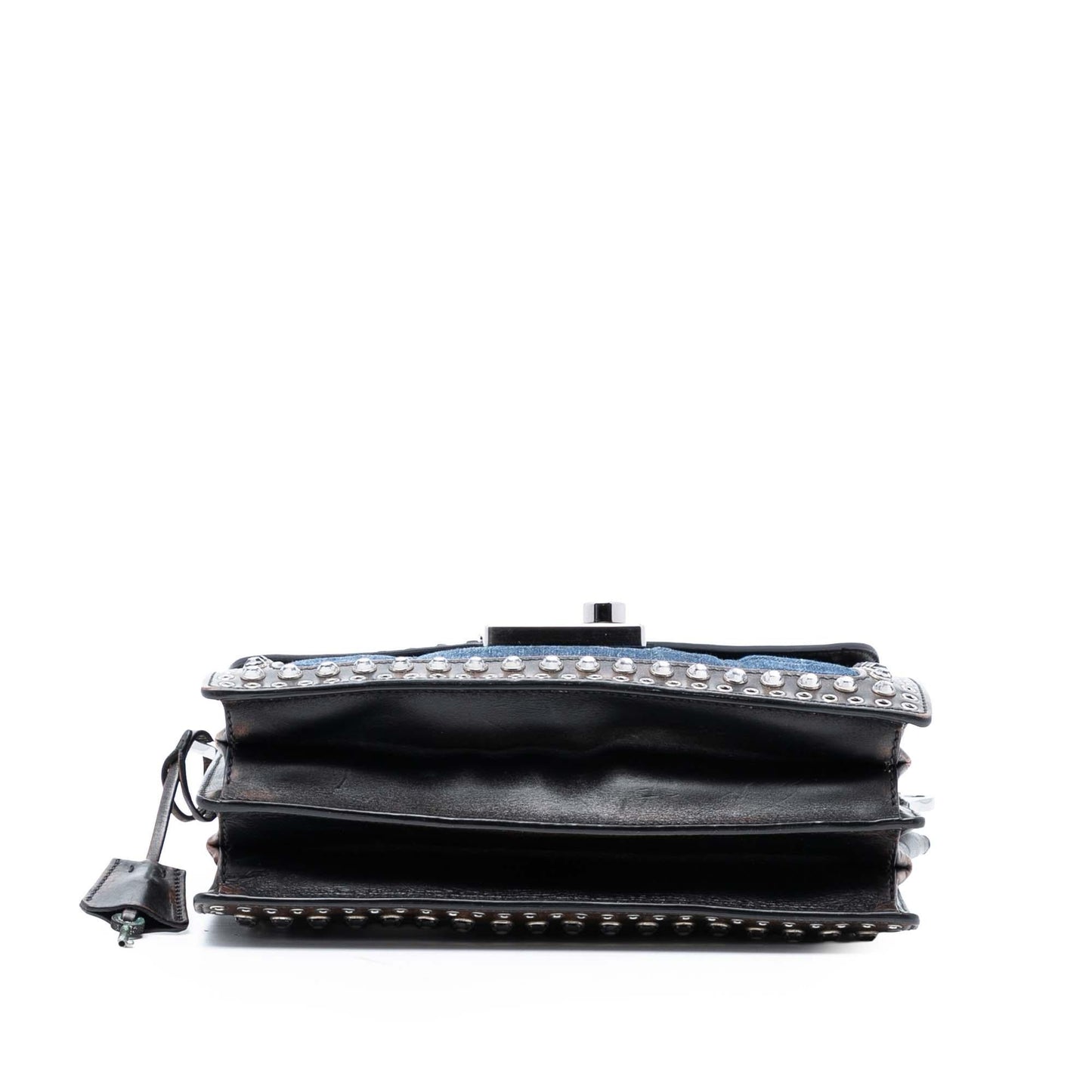 Prada Studded Denim Sound Lock Crossbody