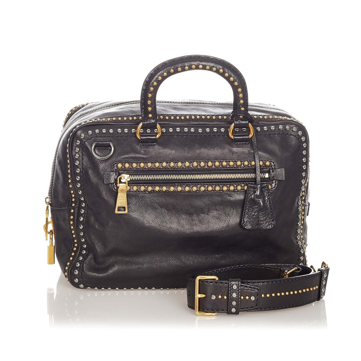 Prada Studded Leather Satchel (SHG-37357)