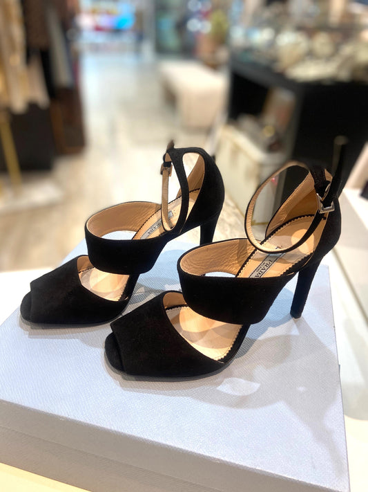 PRADA SUEDE STRAPPY HEELED SANDALS