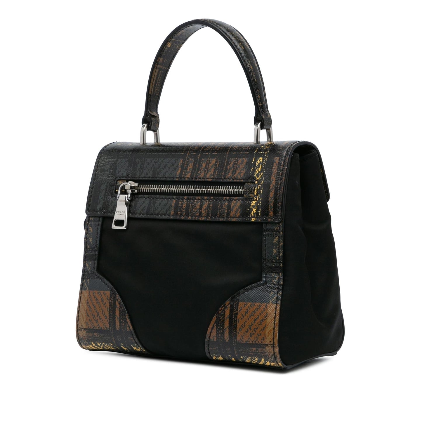 Prada Tartan Saffiano Trimmed Tessuto Satchel
