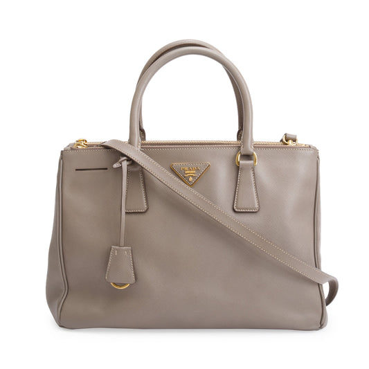 Prada Taupe Saffiano Lux Medium Double Zip Galleria Tote