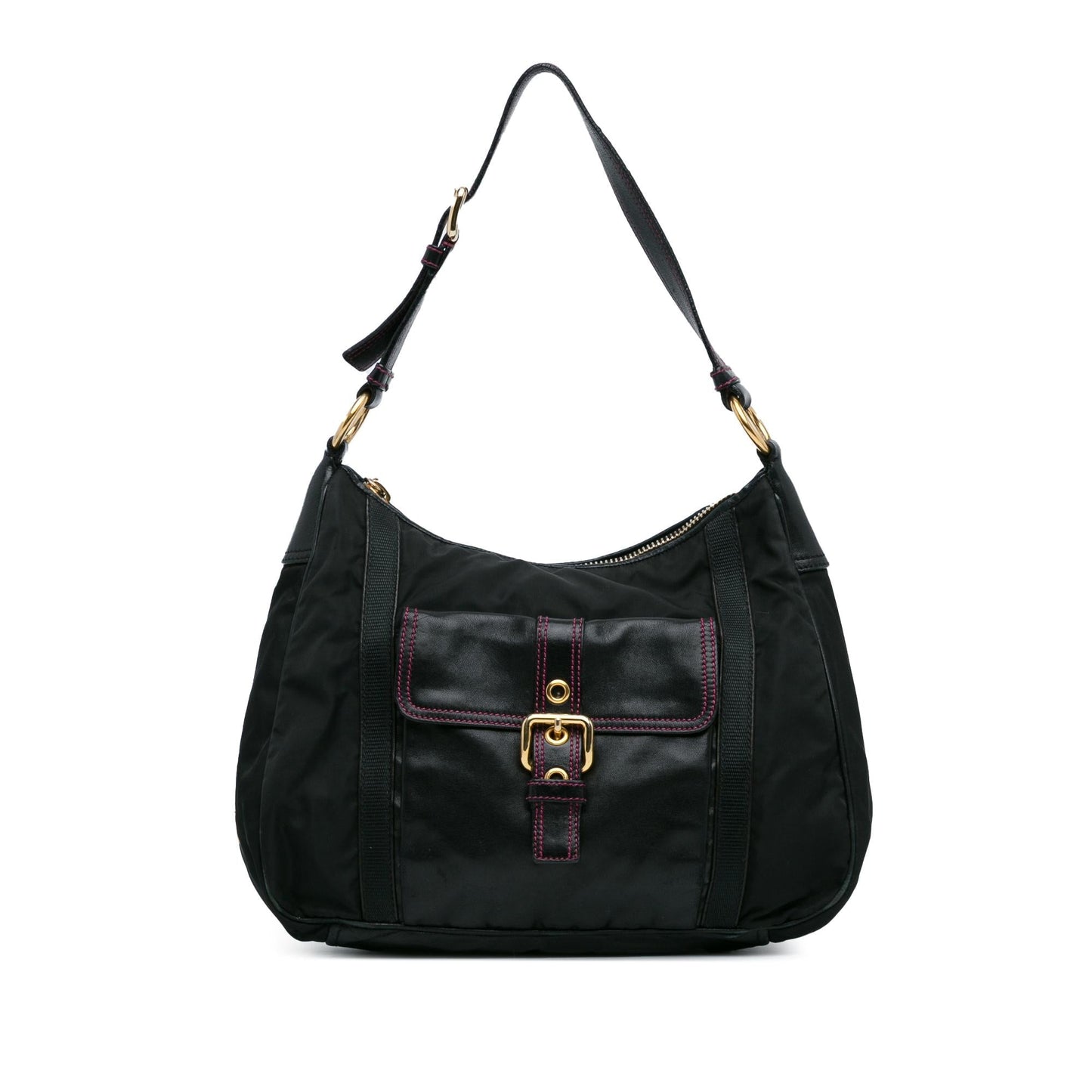 Prada Tessuto City Calf Trimmed Buckle Hobo (SHG-xswi3t)