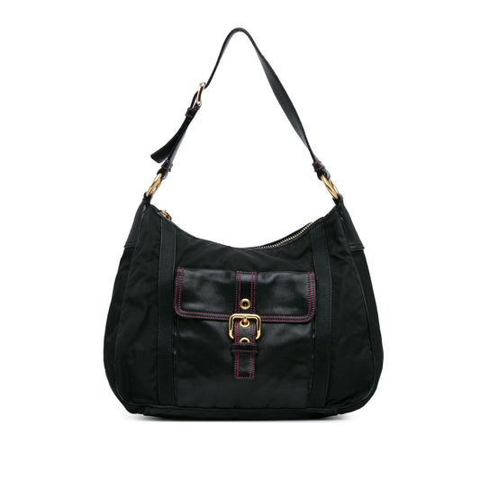 Prada Tessuto City Calf Trimmed Buckle Hobo (SHG-xswi3t)