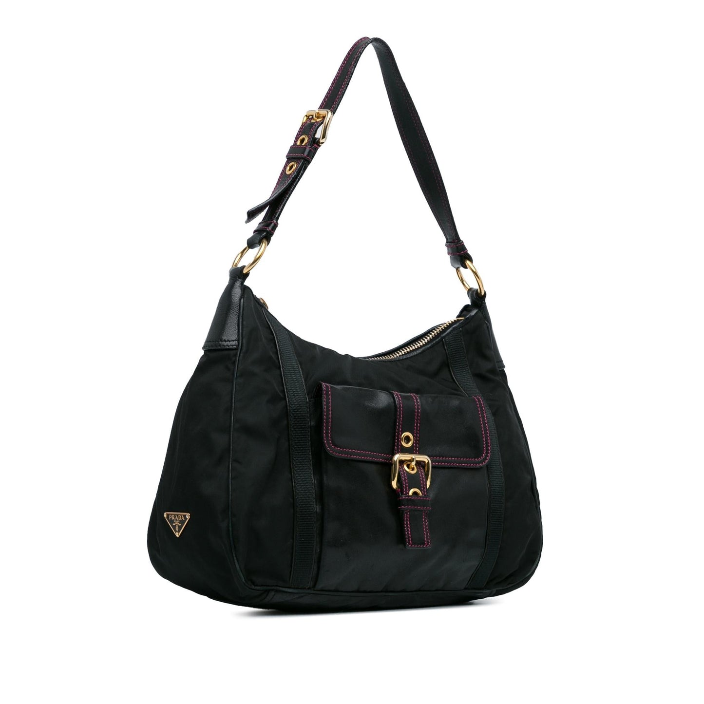 Prada Tessuto City Calf Trimmed Buckle Hobo (SHG-xswi3t)