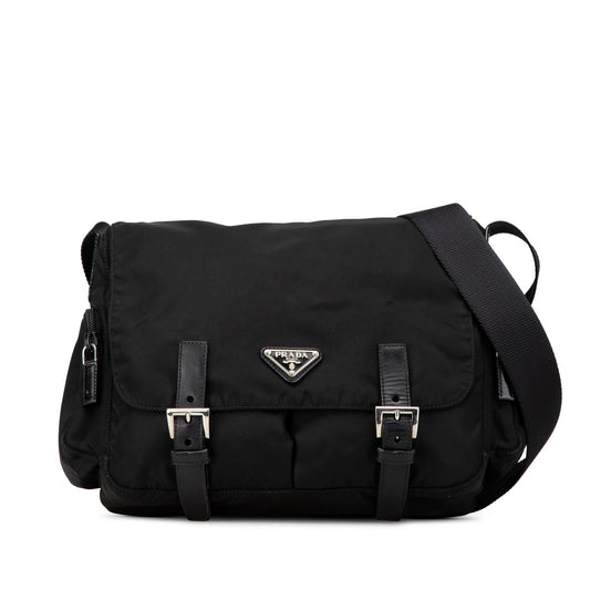 Prada Tessuto Double Buckle Messenger Bag