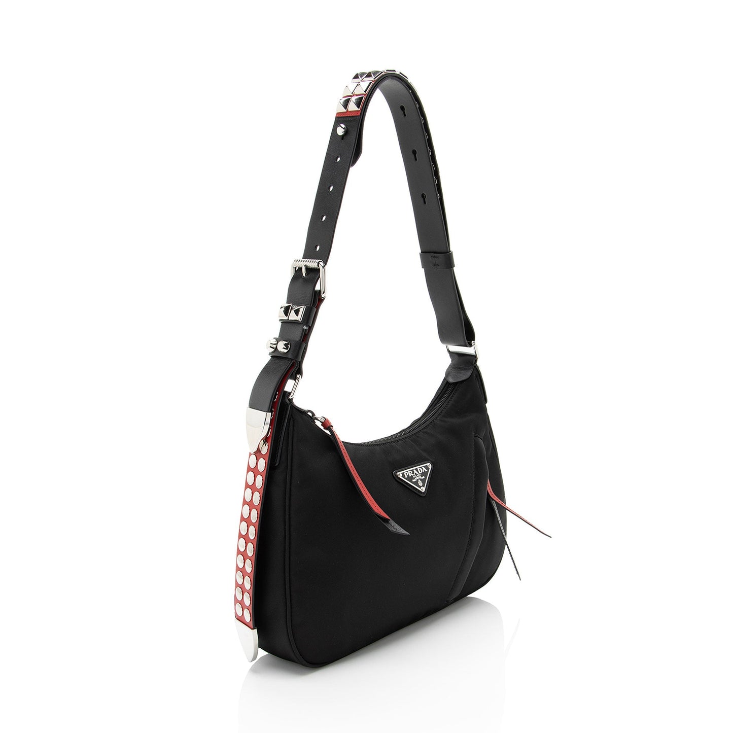Prada Tessuto New Vela Studded Shoulder Bag