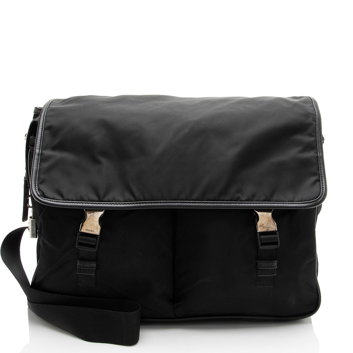 Prada Tessuto Saffiano Leather Double Buckle Messenger