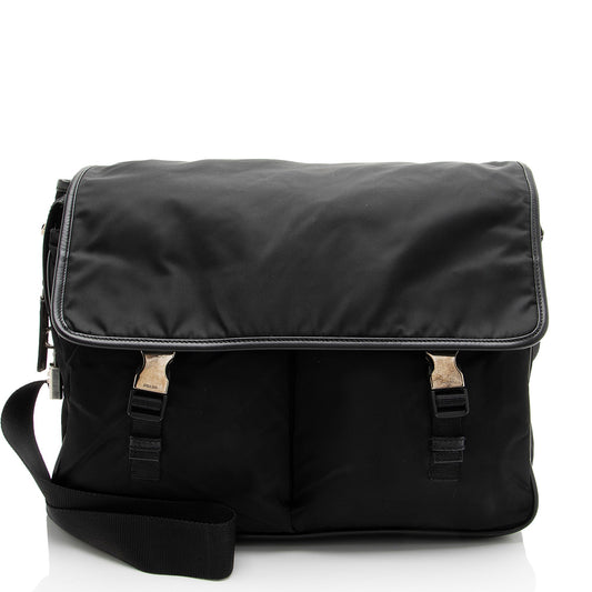 Prada Tessuto Saffiano Leather Double Buckle Messenger