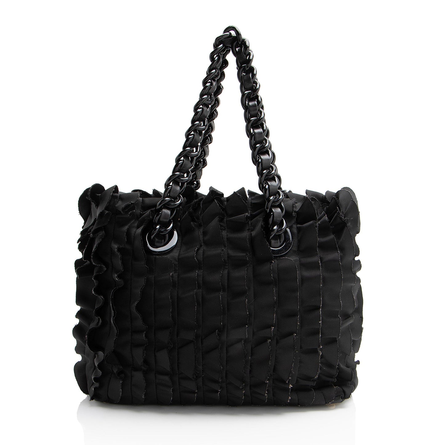 Prada Tessuto Vernice Ruffled Chain Tote