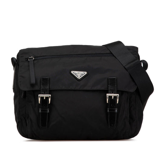 Prada Tessuto Zip Double Buckle Messenger Bag