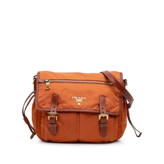 Prada Tessuto Zip Double Buckle Messenger Bag