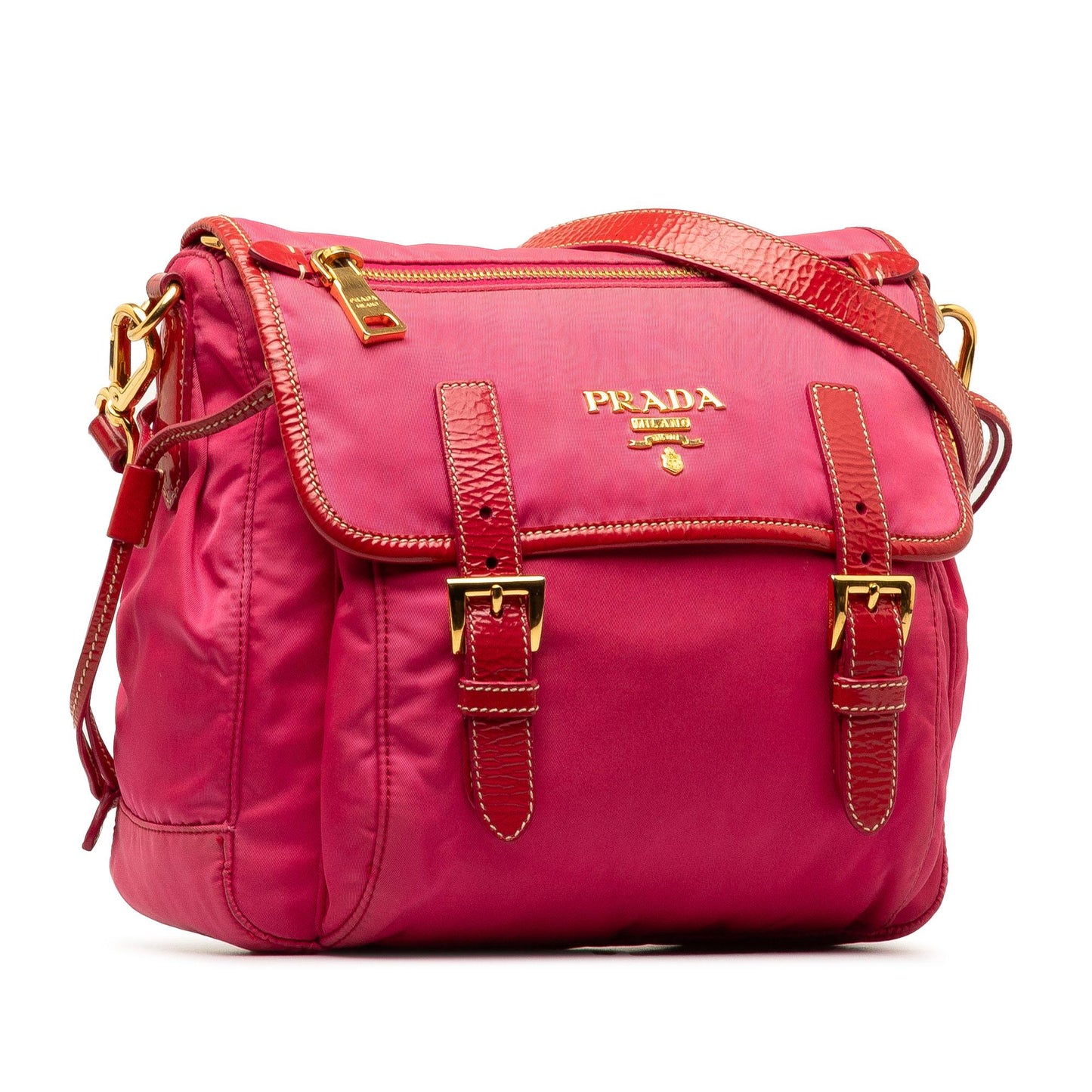 Prada Vernice Trimmed Tessuto Flap Crossbody (SHG-OWVl3m)