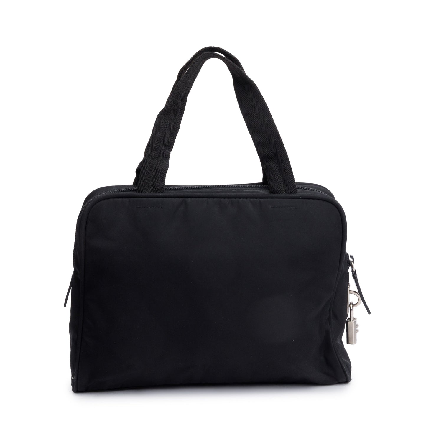 Prada Vintage Black Leather-Trimmed Tessuto Nylon Shoulder Bag