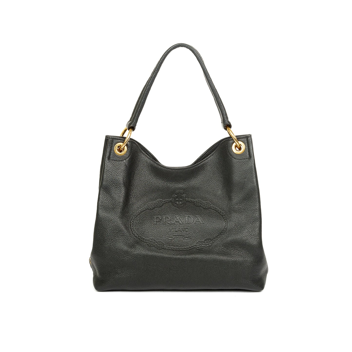 Prada Vitello Daino Medium Logo Hobo Bag