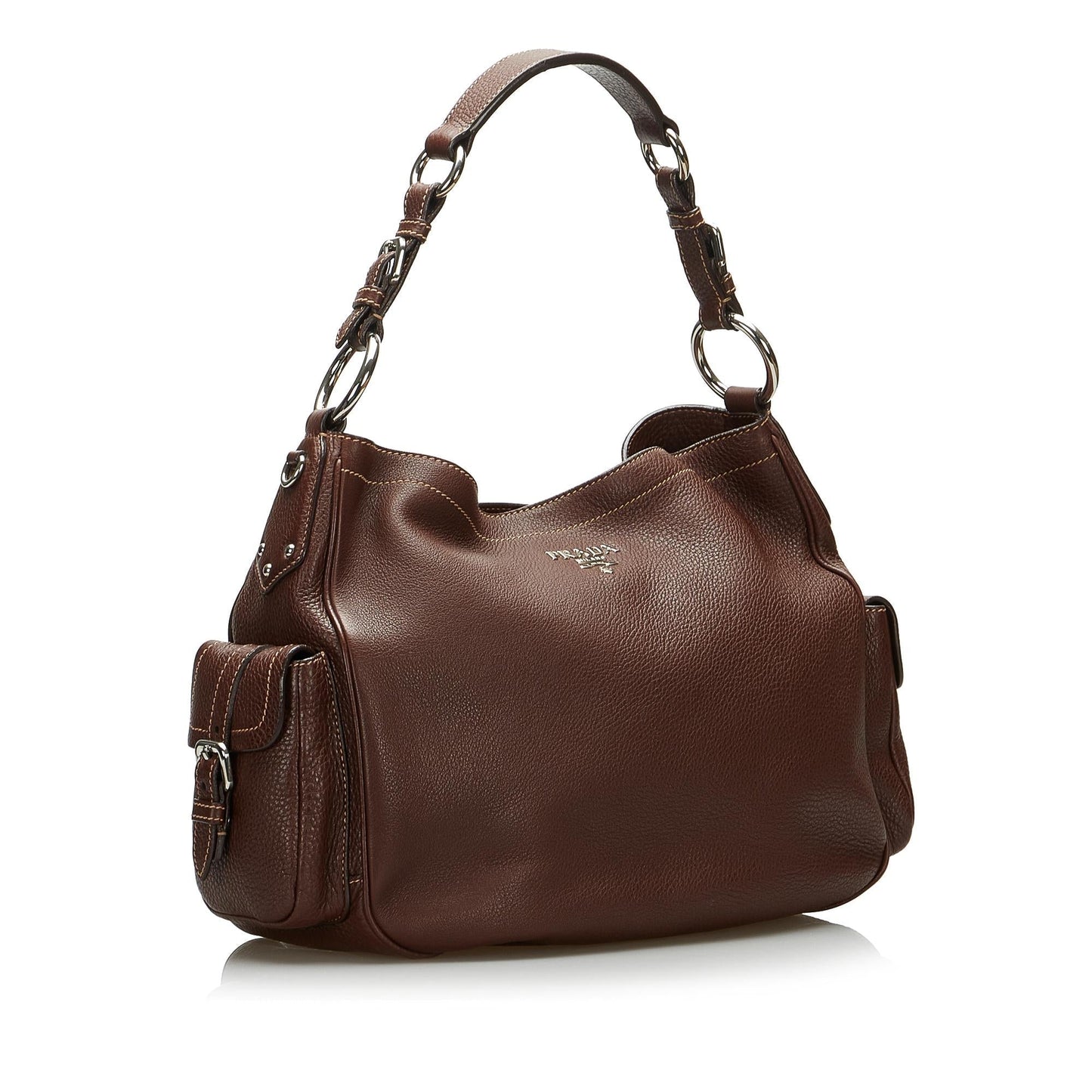 Prada Vitello Daino Side Flap Pockets Shoulder Bag (SHG-ABmcpQ)