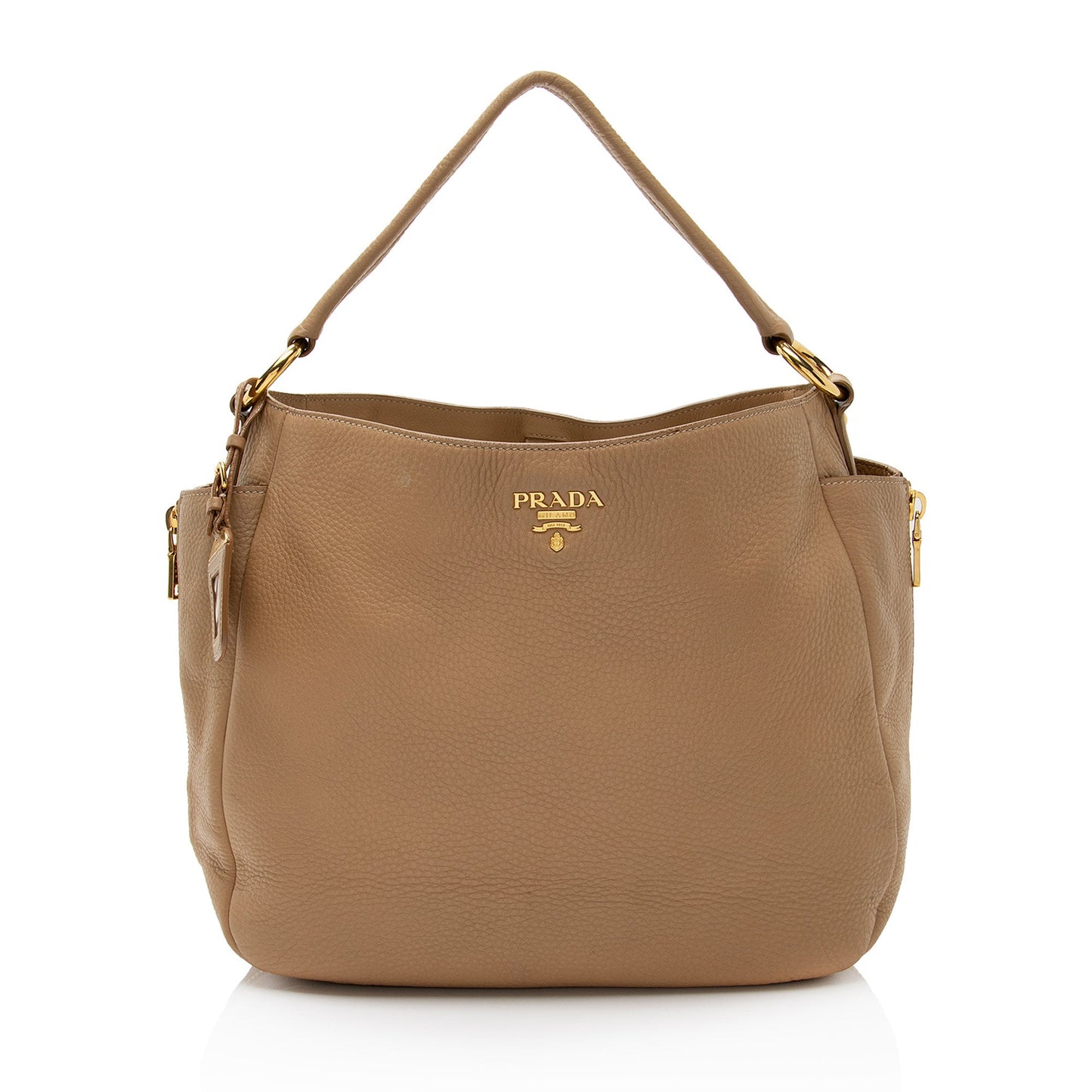 Prada Vitello Daino Side Pocket Zip Large Hobo (SHF-pipYZZ)