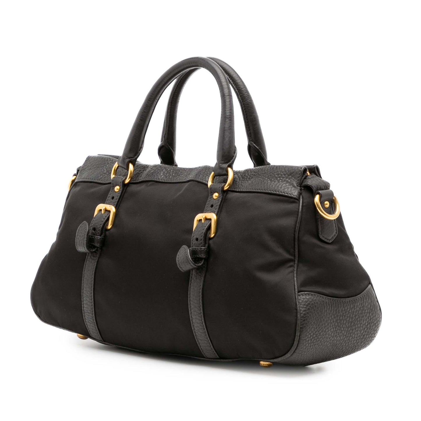 Prada Vitello Daino Trimmed Tessuto Zip Top Satchel