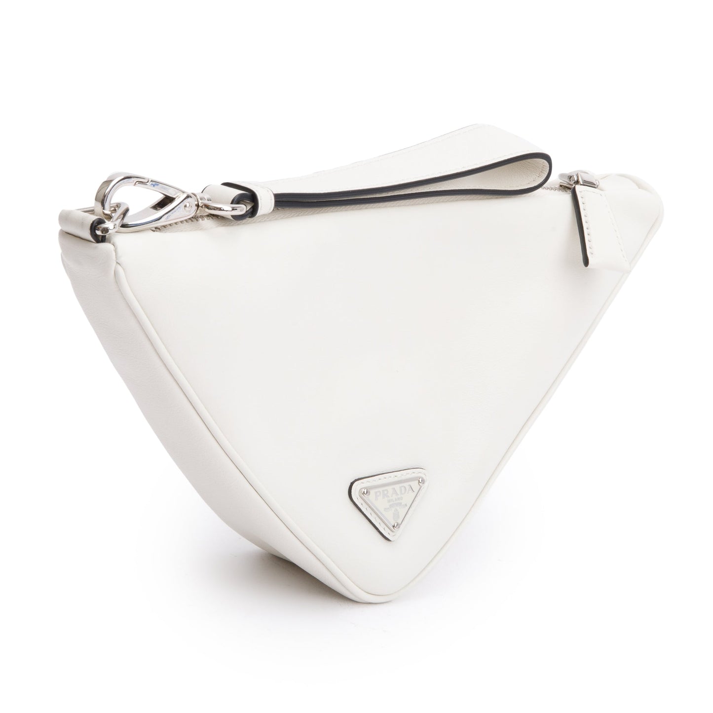 Prada White Grace Lux Leather Triangle  Wristlet Clutch