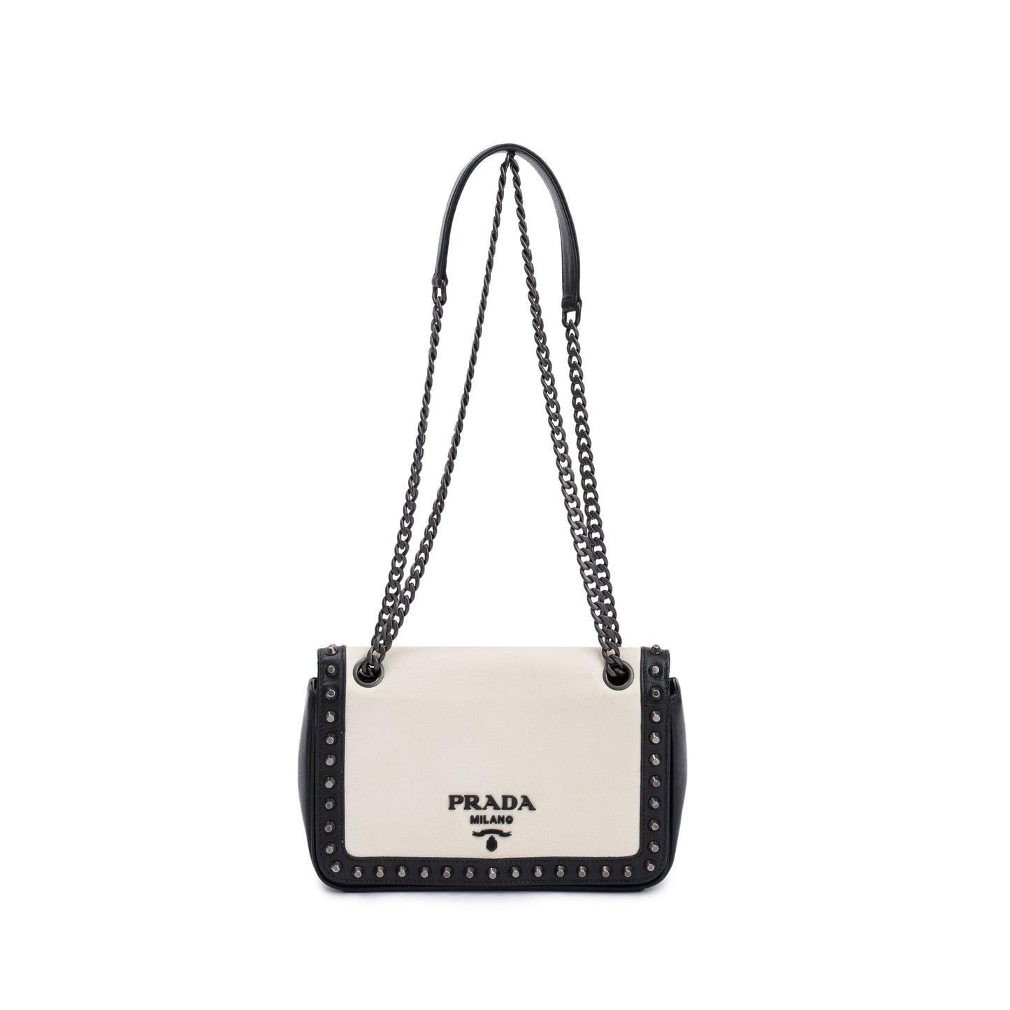 Prada White Leather Glace Studded Crossbody Bag